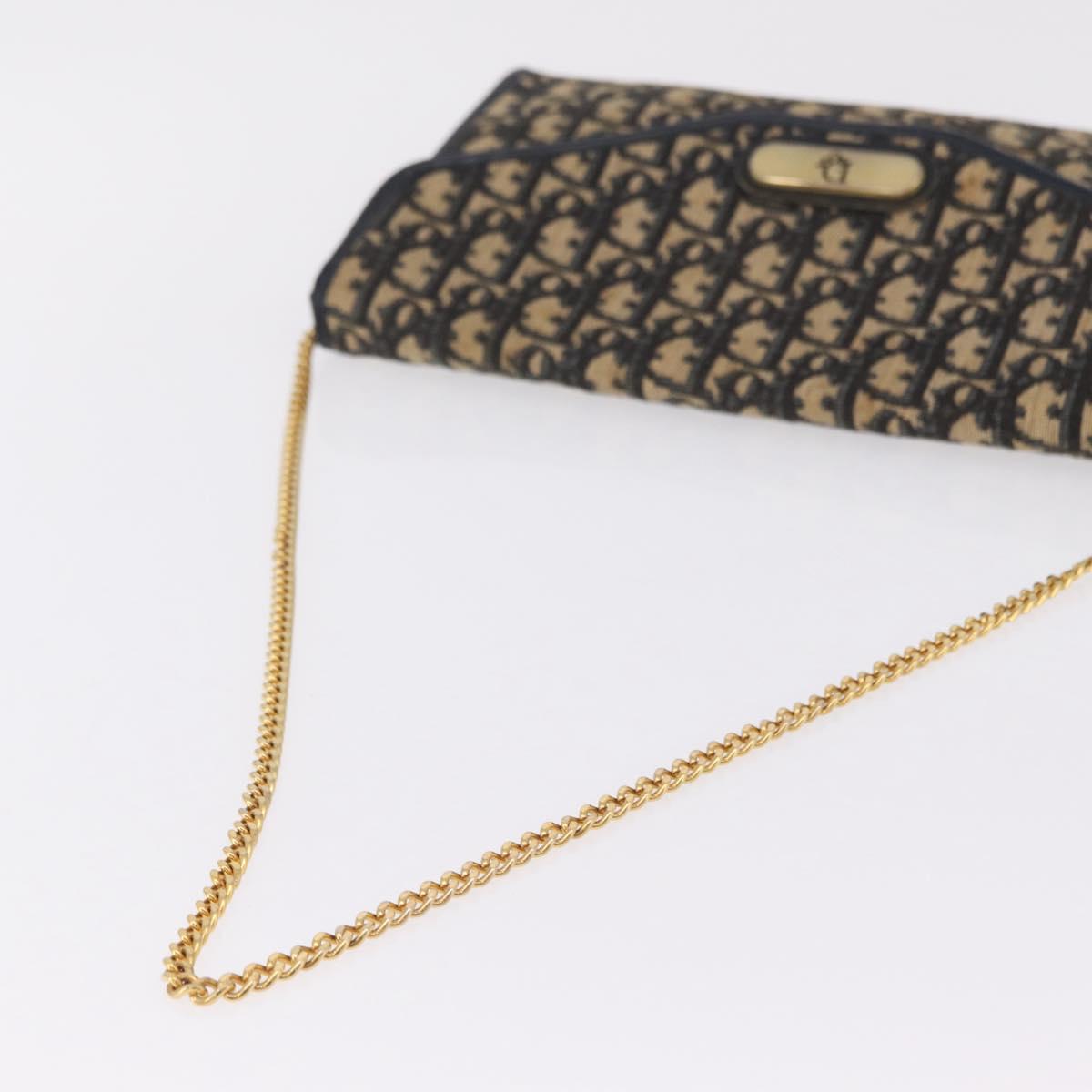 Christian Dior Trotter Canvas Chain Shoulder Bag Navy Gold Tone Auth 211003
