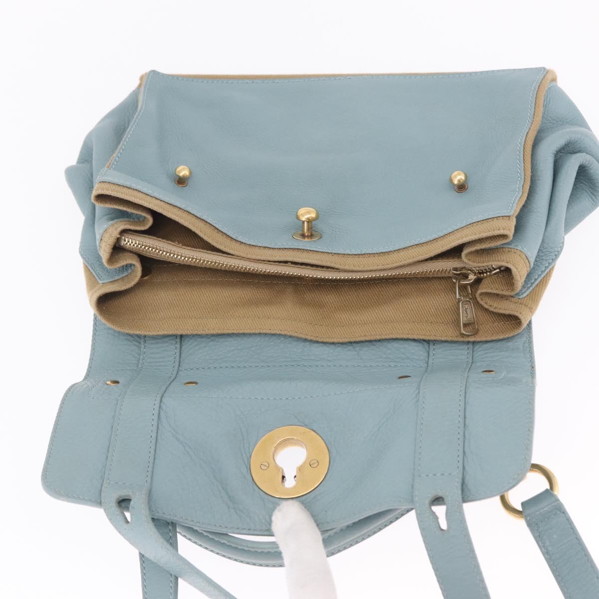 Saint Laurent Muse To Hand Bag Leather 2way Light Blue Gold 283731 Auth 211010V