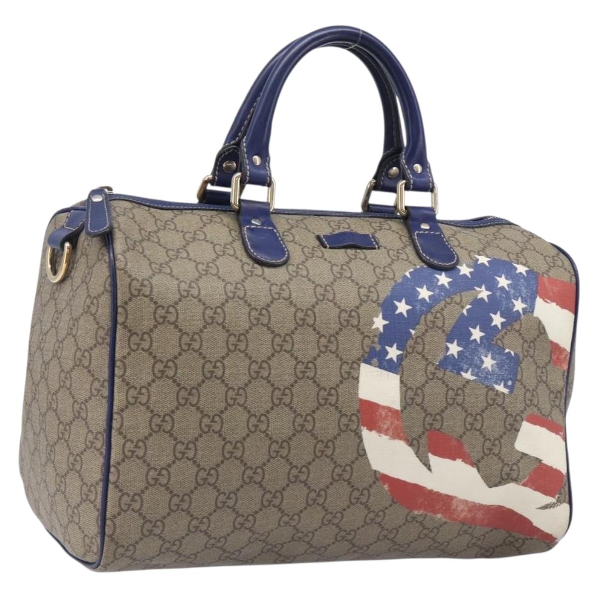 GUCCI GG Supreme Boston Bag PVC Beige Gold Tone 195451 Auth 211011A