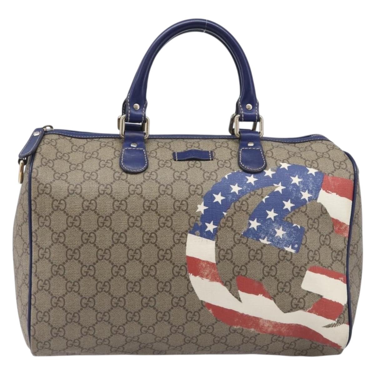 GUCCI GG Supreme Boston Bag PVC Beige Gold Tone 195451 Auth 211011A