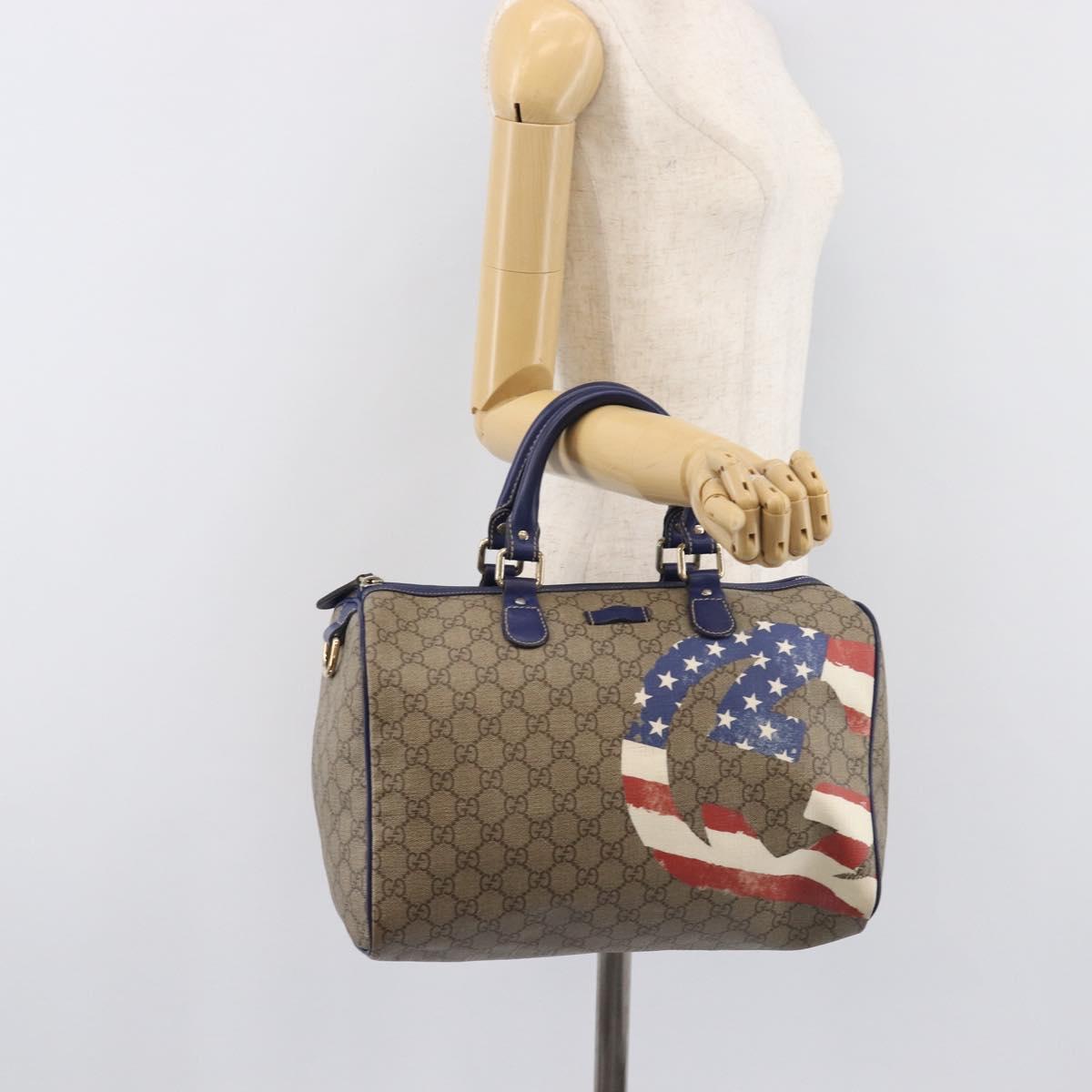 GUCCI GG Supreme Boston Bag PVC Beige Gold Tone 195451 Auth 211011A