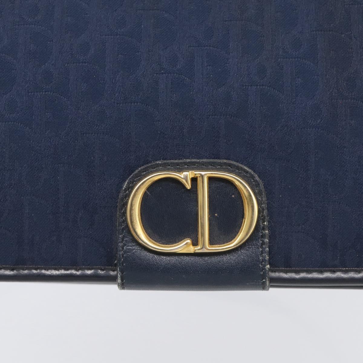 Christian Dior Trotter Canvas Shoulder Bag Navy Gold Tone Auth 211012