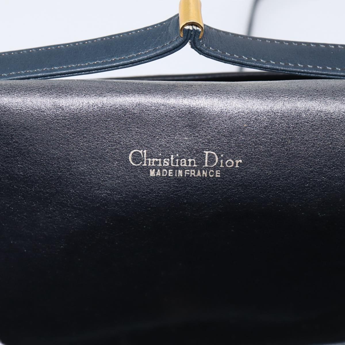 Christian Dior Trotter Canvas Shoulder Bag Navy Gold Tone Auth 211012
