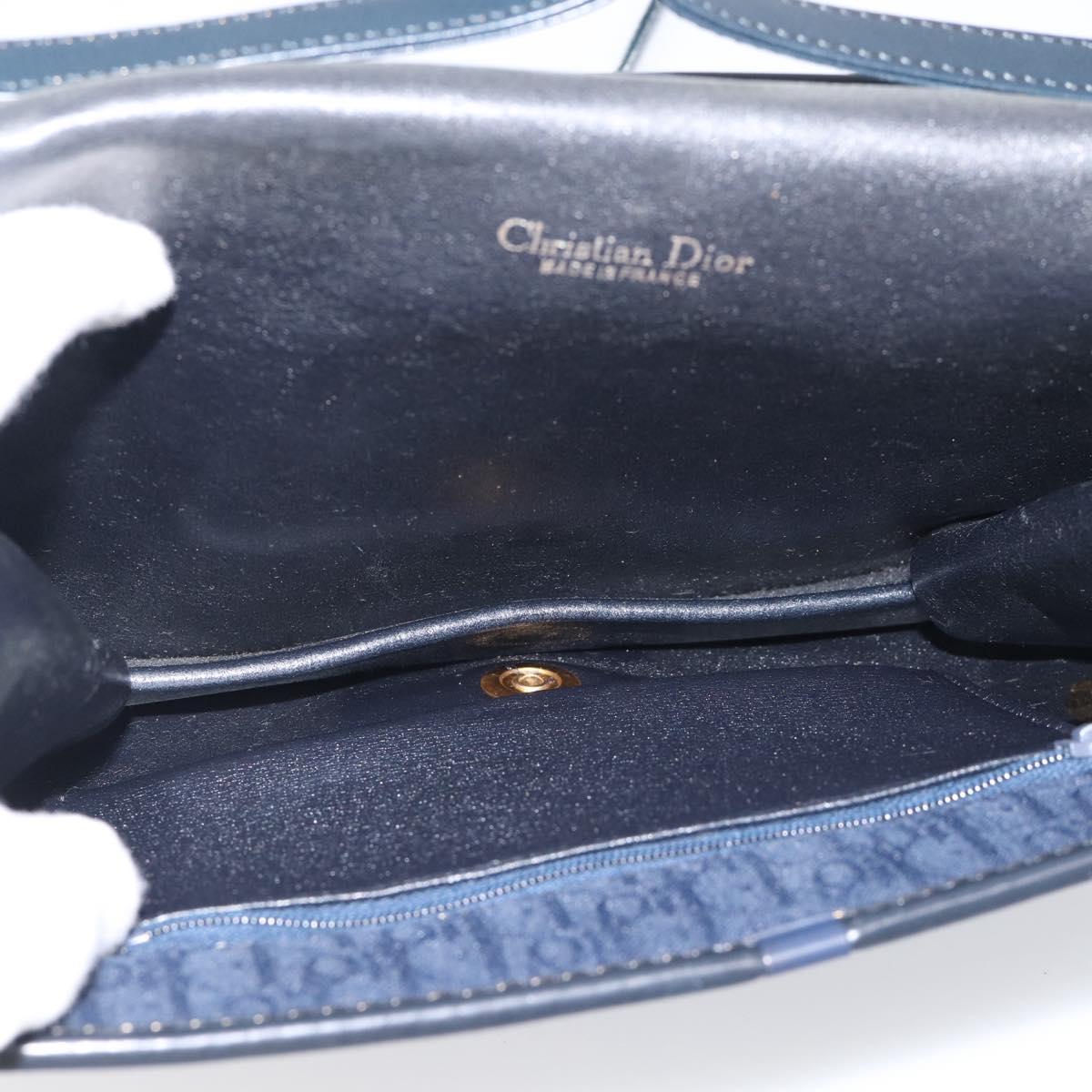 Christian Dior Trotter Canvas Shoulder Bag Navy Gold Tone Auth 211012