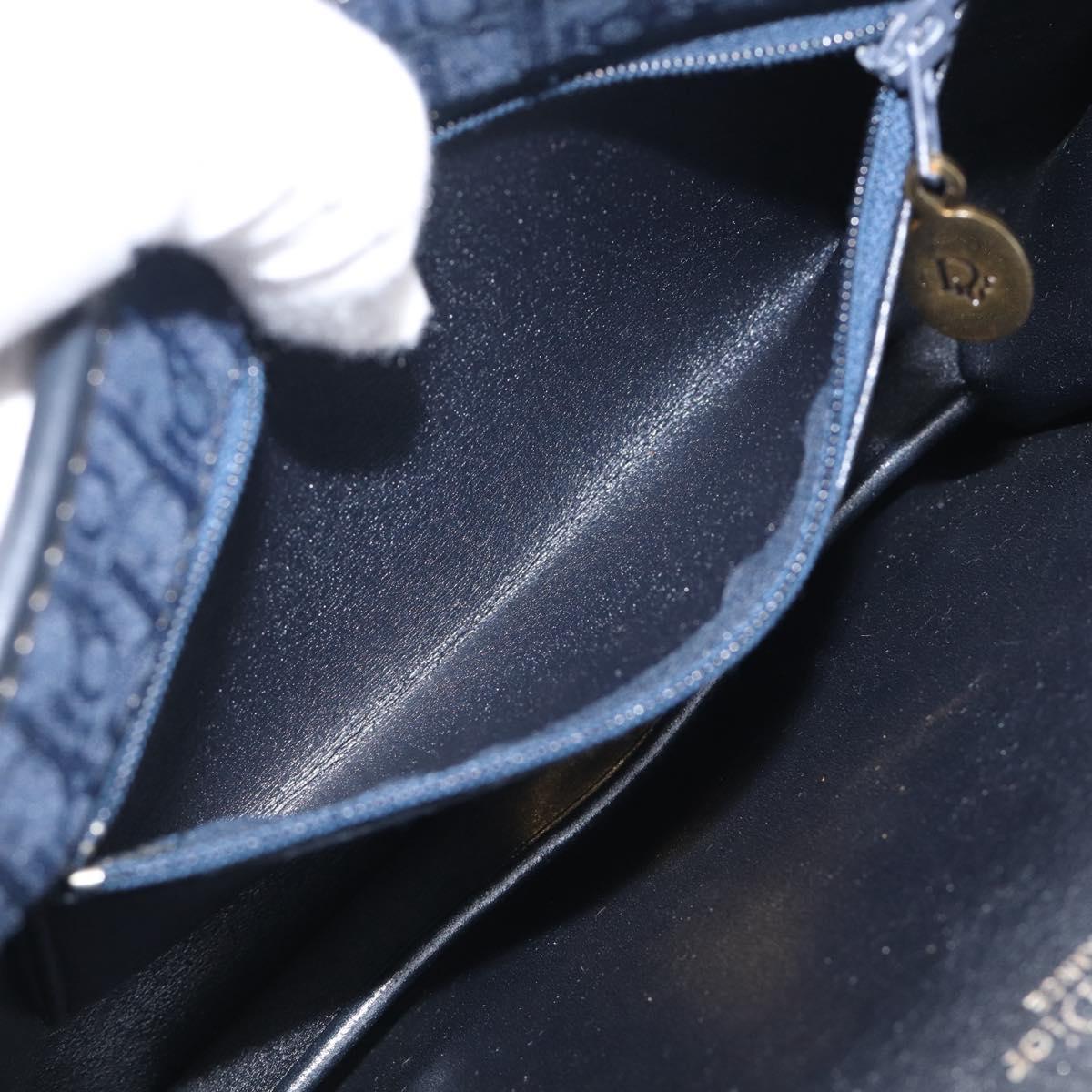 Christian Dior Trotter Canvas Shoulder Bag Navy Gold Tone Auth 211012
