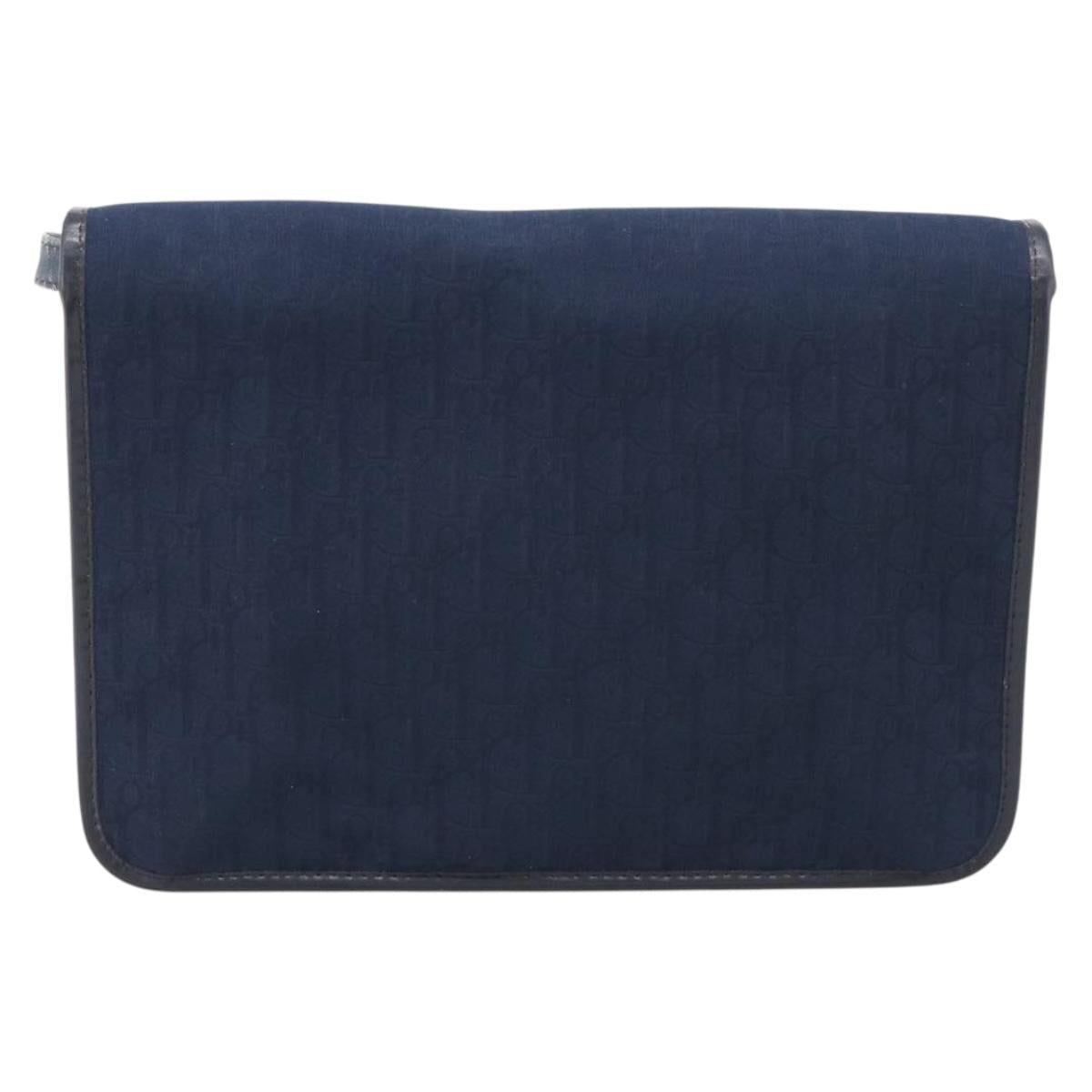Christian Dior Trotter Canvas Shoulder Bag Navy Gold Tone Auth 211012
