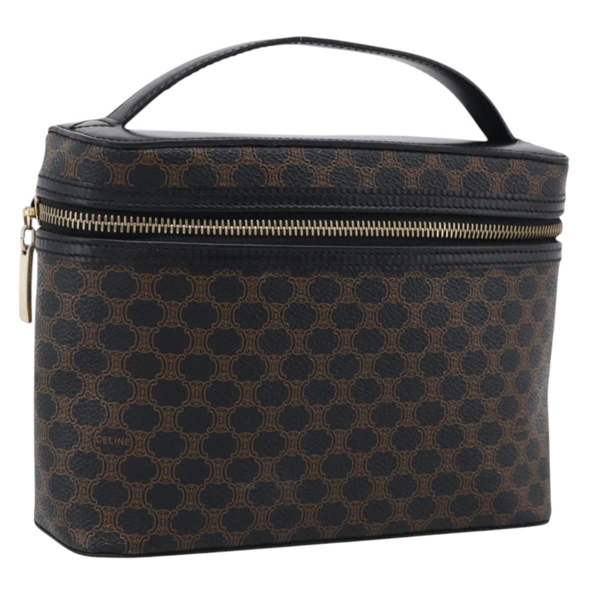 CELINE Macadam Vanity Cosmetic Pouch PVC Black Gold Tone Auth 211013V