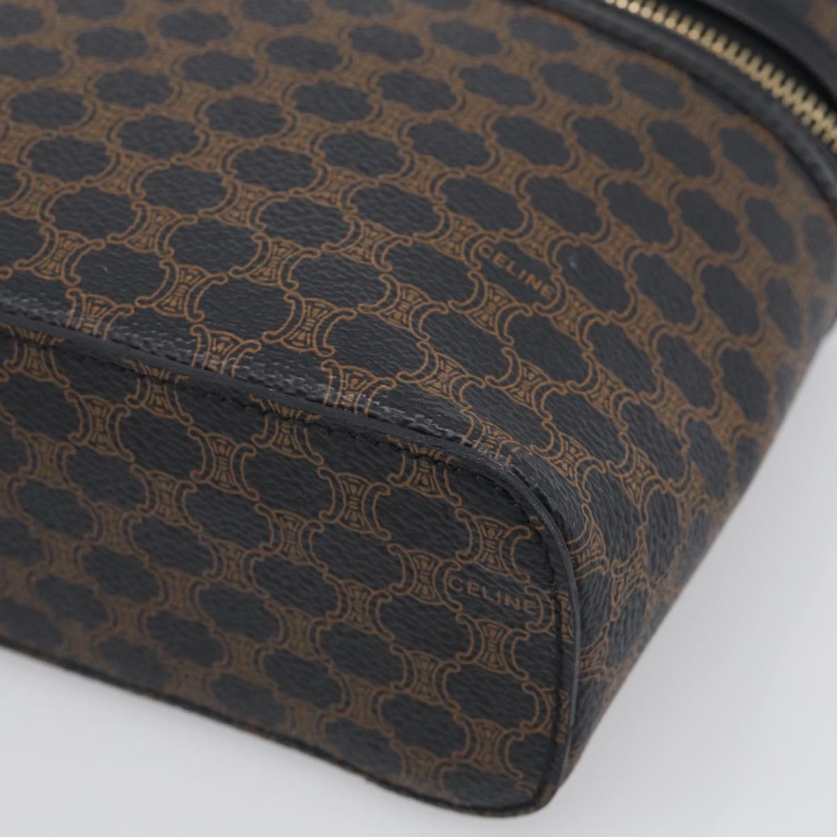 CELINE Macadam Vanity Cosmetic Pouch PVC Black Gold Tone Auth 211013V