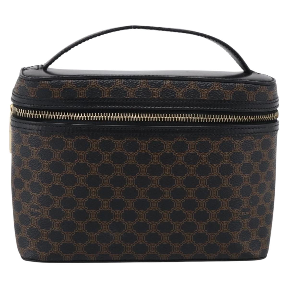 CELINE Macadam Vanity Cosmetic Pouch PVC Black Gold Tone Auth 211013V