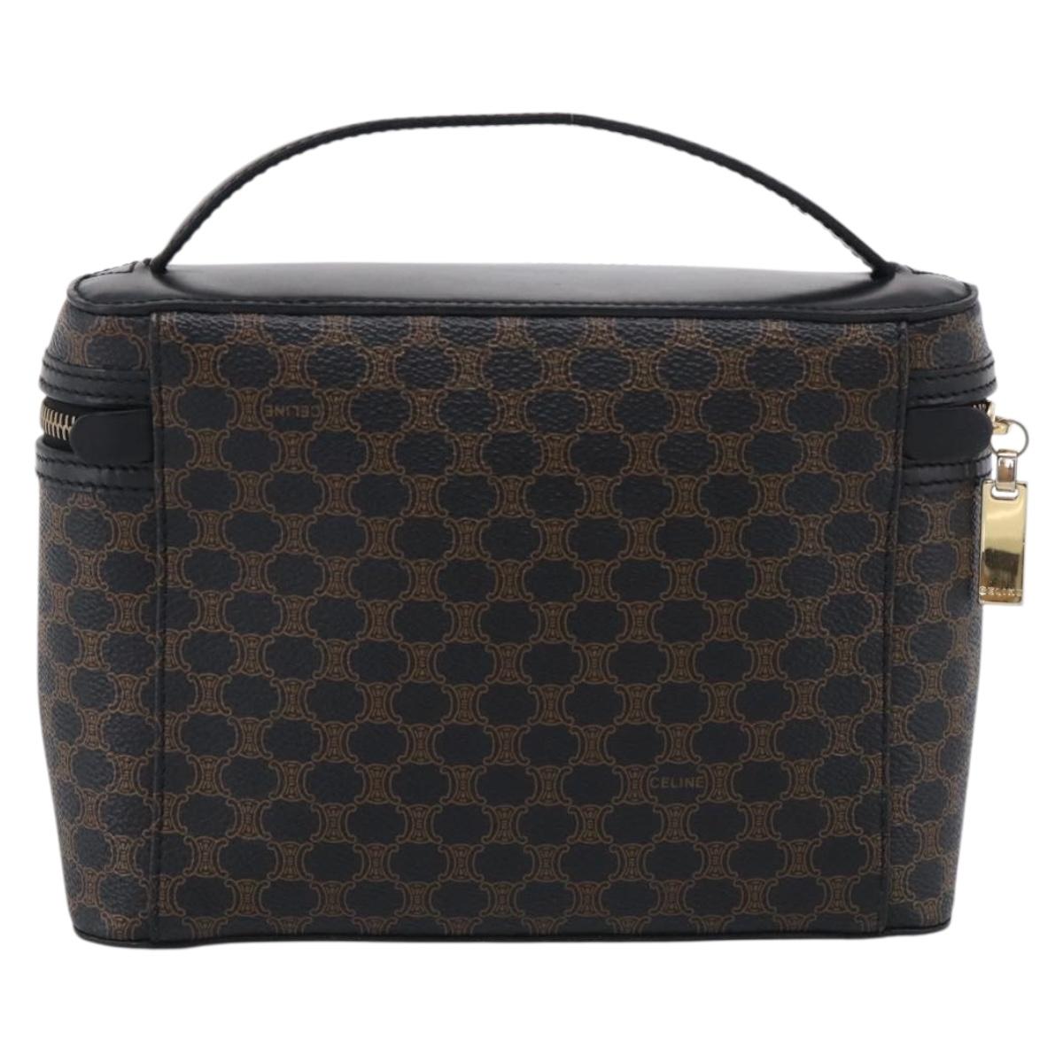 CELINE Macadam Vanity Cosmetic Pouch PVC Black Gold Tone Auth 211013V