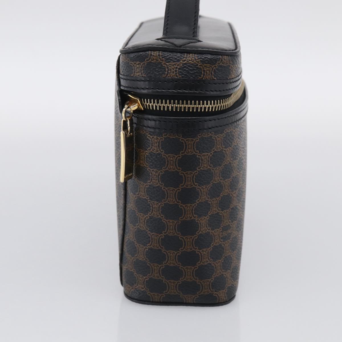 CELINE Macadam Vanity Cosmetic Pouch PVC Black Gold Tone Auth 211013V