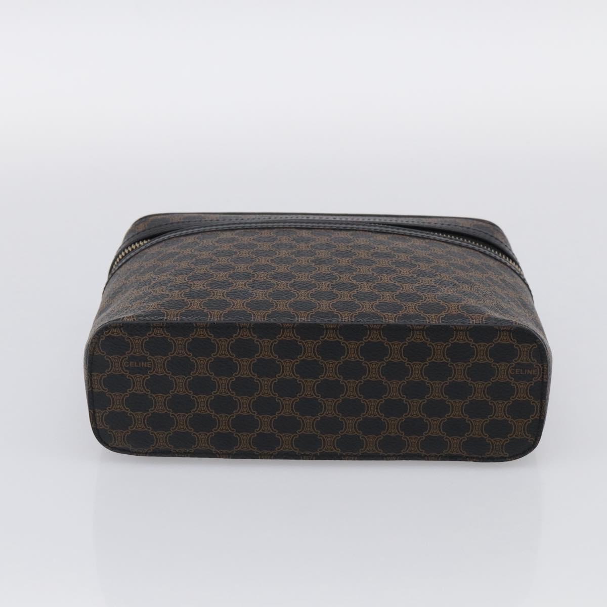CELINE Macadam Vanity Cosmetic Pouch PVC Black Gold Tone Auth 211013V