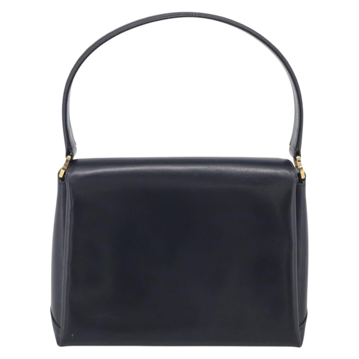 GUCCI Hand Bag Leather Black Gold Tone Auth 211014