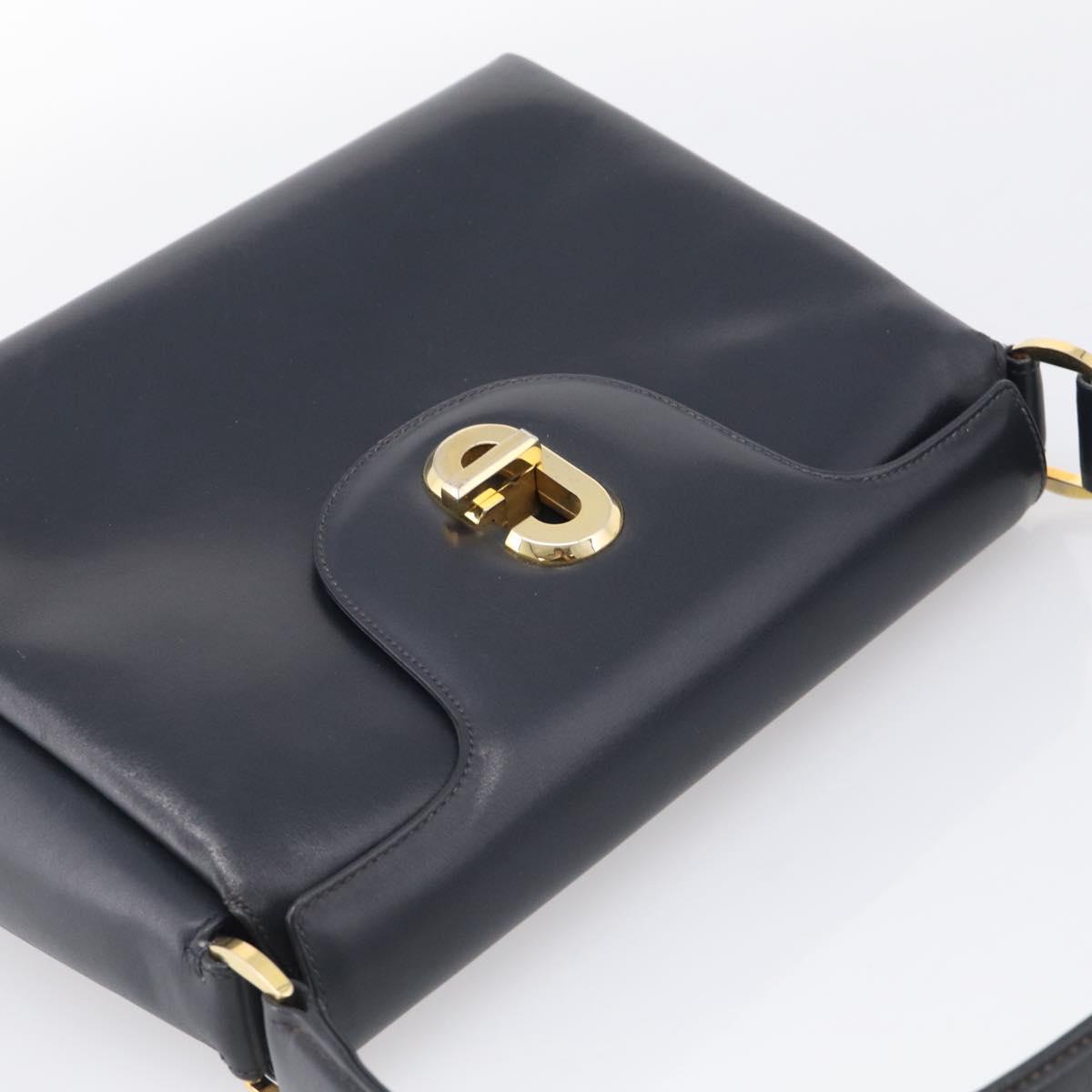 GUCCI Hand Bag Leather Black Gold Tone Auth 211014
