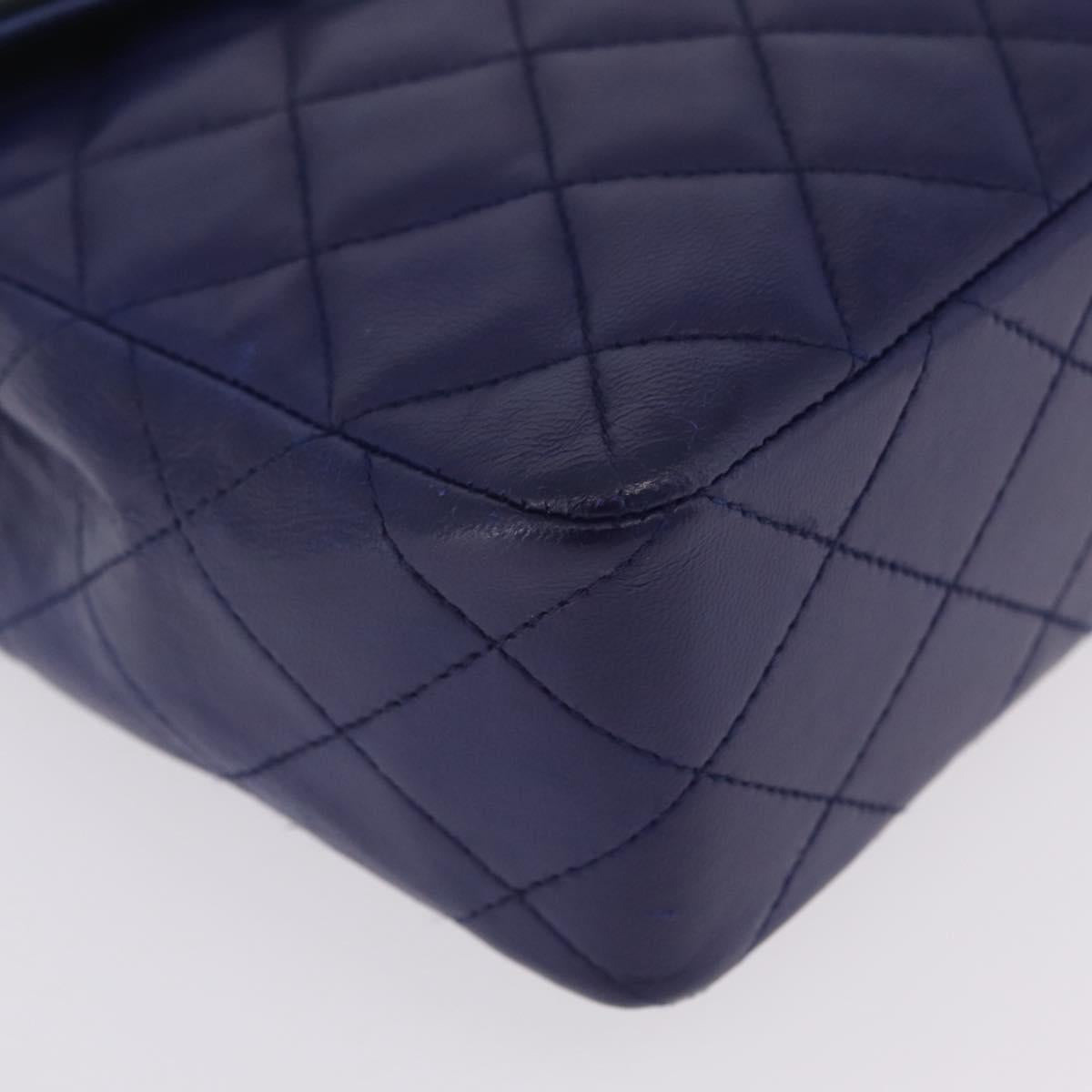 CHANEL Matelasse Chain Shoulder Bag Lamb Skin Navy Gold Tone CC Auth 211015A