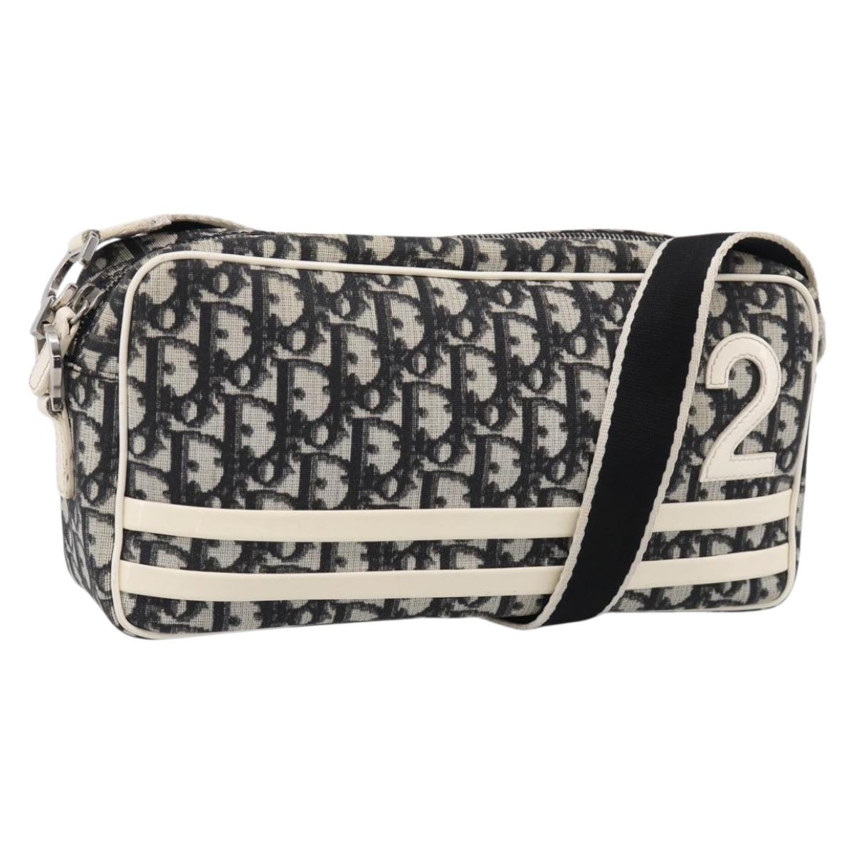 Christian Dior Trotter Canvas Shoulder Bag Black Silver Auth 211016