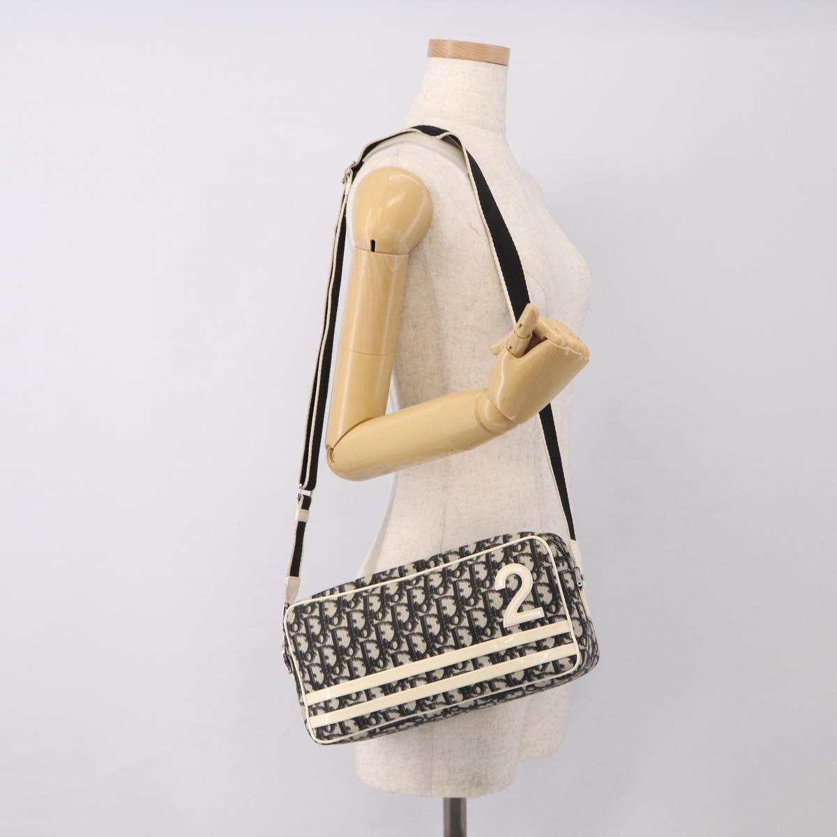 Christian Dior Trotter Canvas Shoulder Bag Black Silver Auth 211016