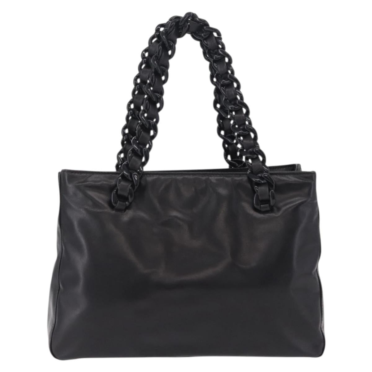PRADA Chain Shoulder Tote Bag Leather Black Auth 211021A