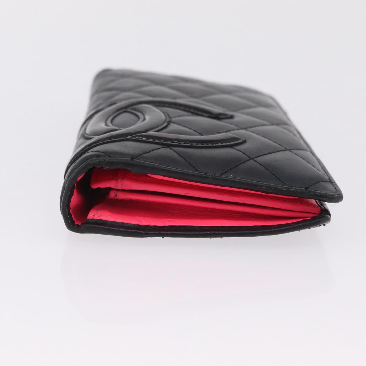CHANEL Matelasse Cambon Line Long Wallet Lamb Skin Black Silver CC Auth 211024