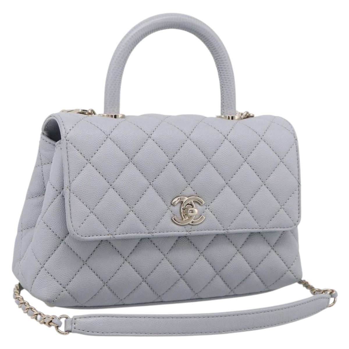 CHANEL Matelasse Coco Handle 24 XS Chain Shoulder Bag Caviar Skin Auth 211026SAM