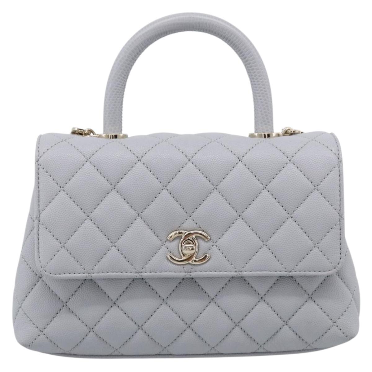 CHANEL Matelasse Coco Handle 24 XS Chain Shoulder Bag Caviar Skin Auth 211026SAM