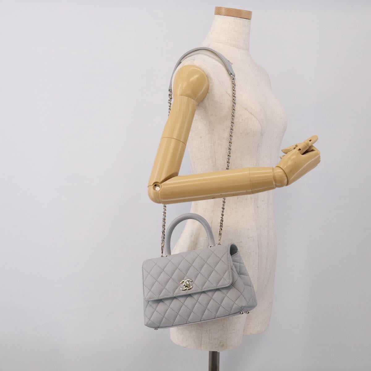 CHANEL Matelasse Coco Handle 24 XS Chain Shoulder Bag Caviar Skin Auth 211026SAM