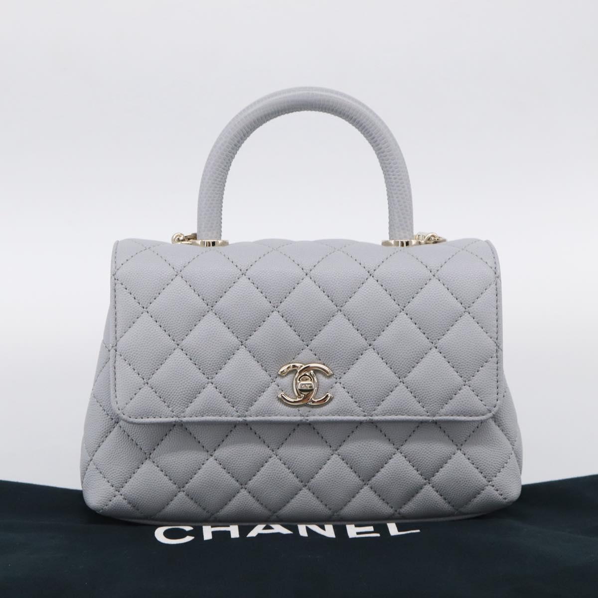 CHANEL Matelasse Coco Handle 24 XS Chain Shoulder Bag Caviar Skin Auth 211026SAM