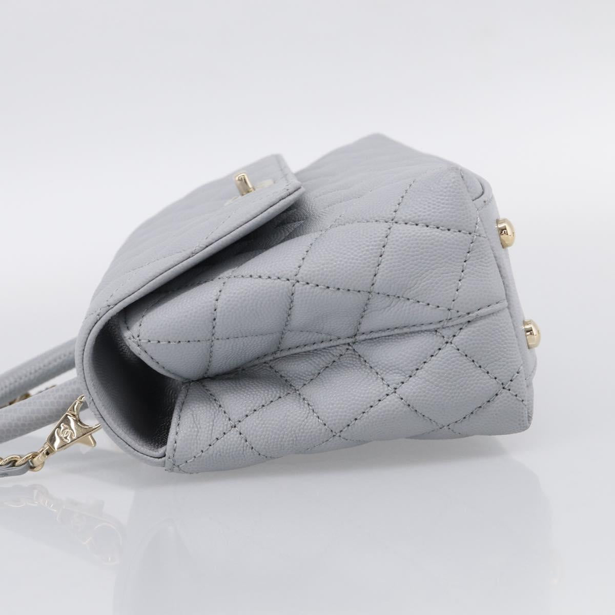 CHANEL Matelasse Coco Handle 24 XS Chain Shoulder Bag Caviar Skin Auth 211026SAM