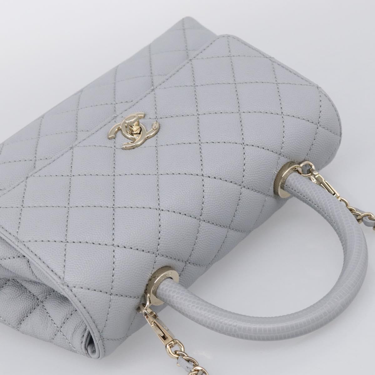 CHANEL Matelasse Coco Handle 24 XS Chain Shoulder Bag Caviar Skin Auth 211026SAM