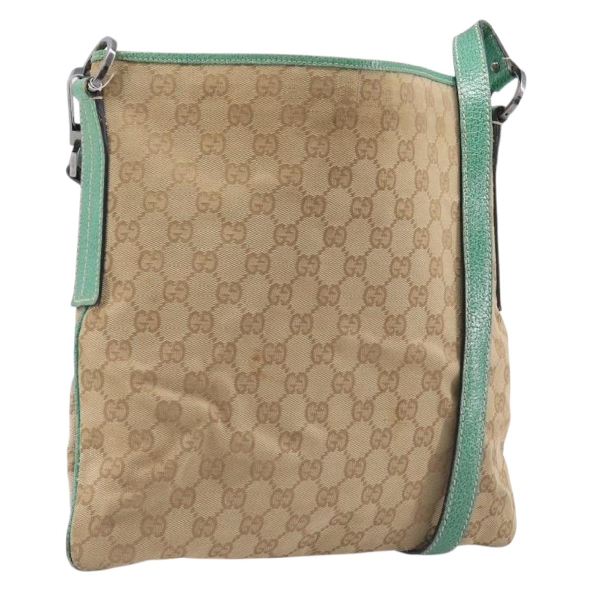 GUCCI GG Canvas Shoulder Bag Beige Silver 113013 Auth 211027
