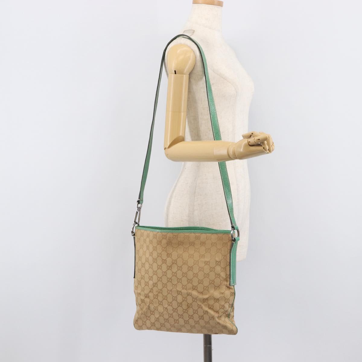 GUCCI GG Canvas Shoulder Bag Beige Silver 113013 Auth 211027