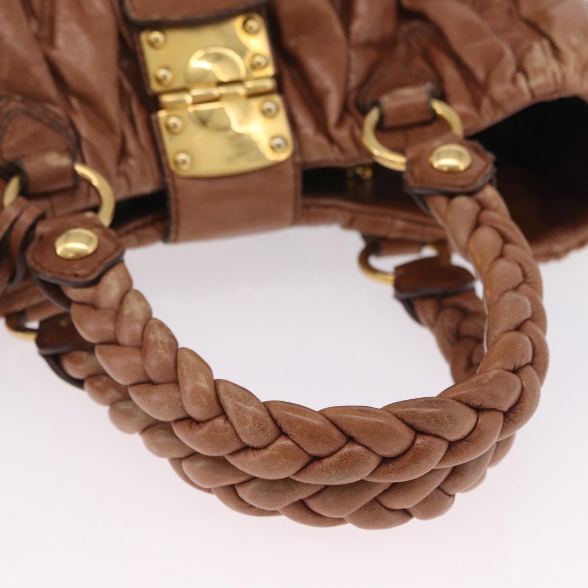 Miu Miu Vitellolux Matelasse Hand Bag Leather 2way Brown Gold Tone Auth 211028V