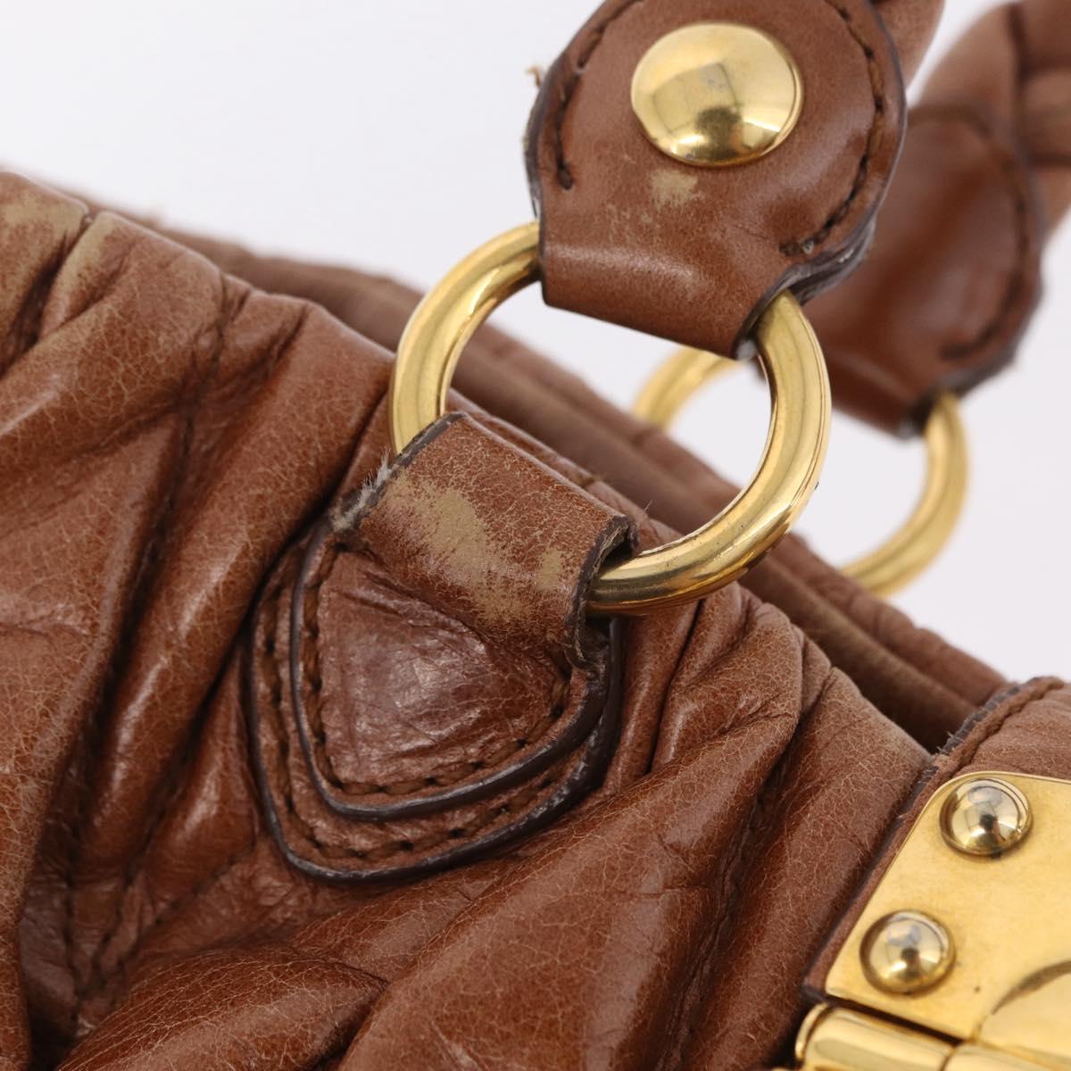 Miu Miu Vitellolux Matelasse Hand Bag Leather 2way Brown Gold Tone Auth 211028V