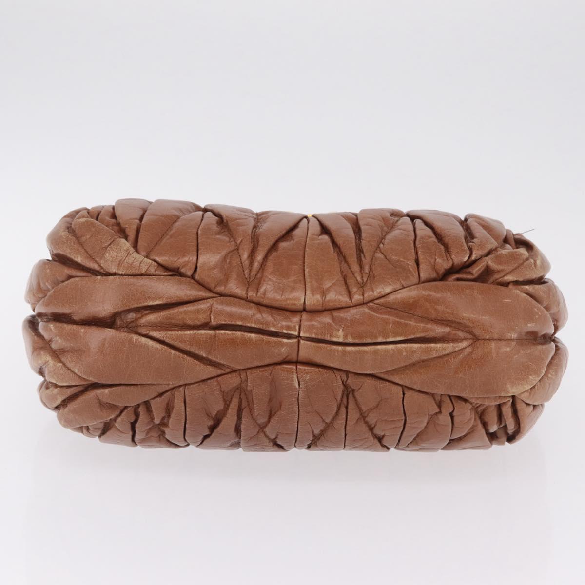 Miu Miu Vitellolux Matelasse Hand Bag Leather 2way Brown Gold Tone Auth 211028V