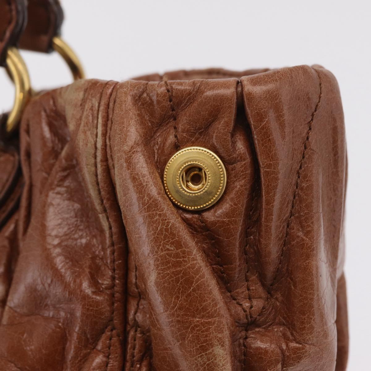 Miu Miu Vitellolux Matelasse Hand Bag Leather 2way Brown Gold Tone Auth 211028V