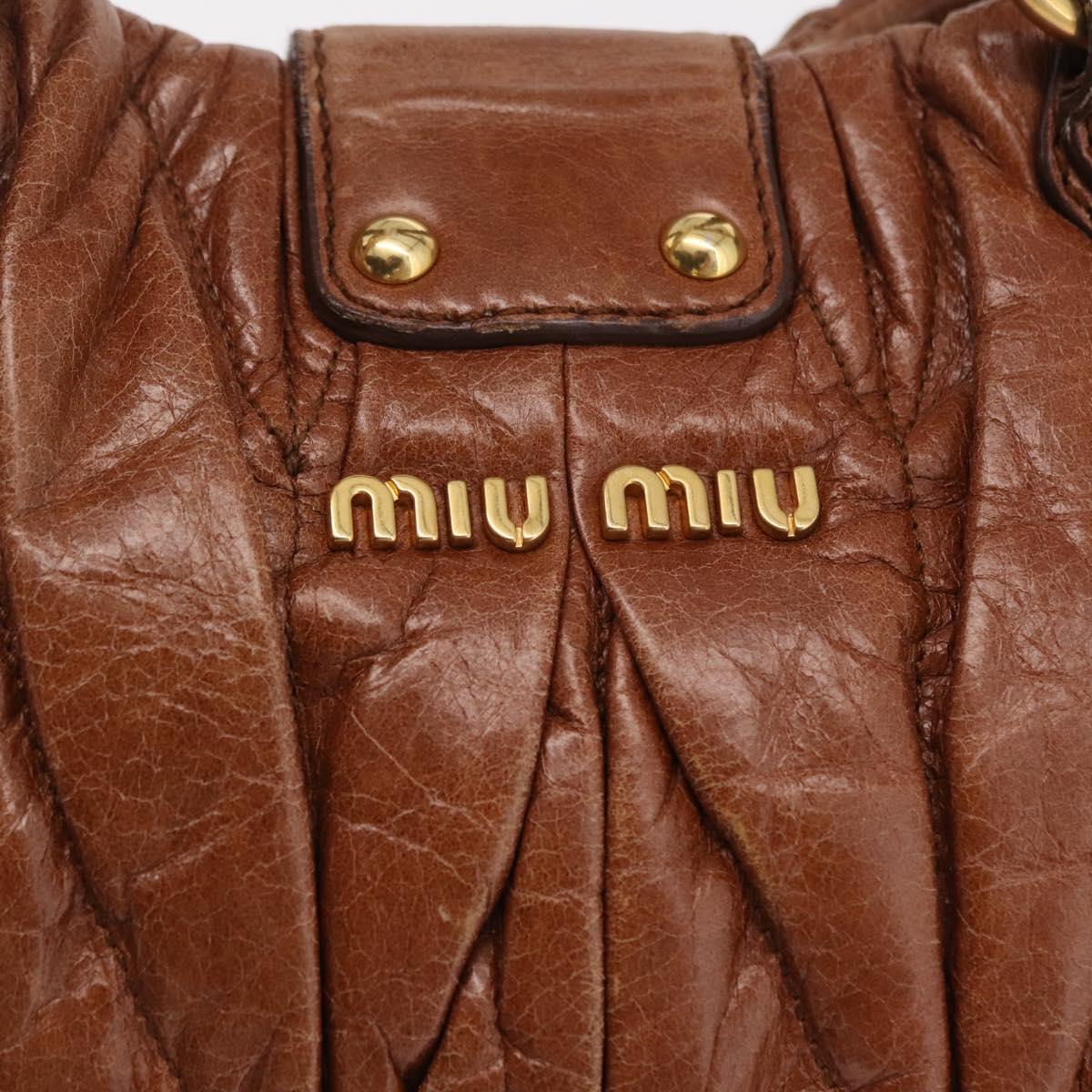 Miu Miu Vitellolux Matelasse Hand Bag Leather 2way Brown Gold Tone Auth 211028V