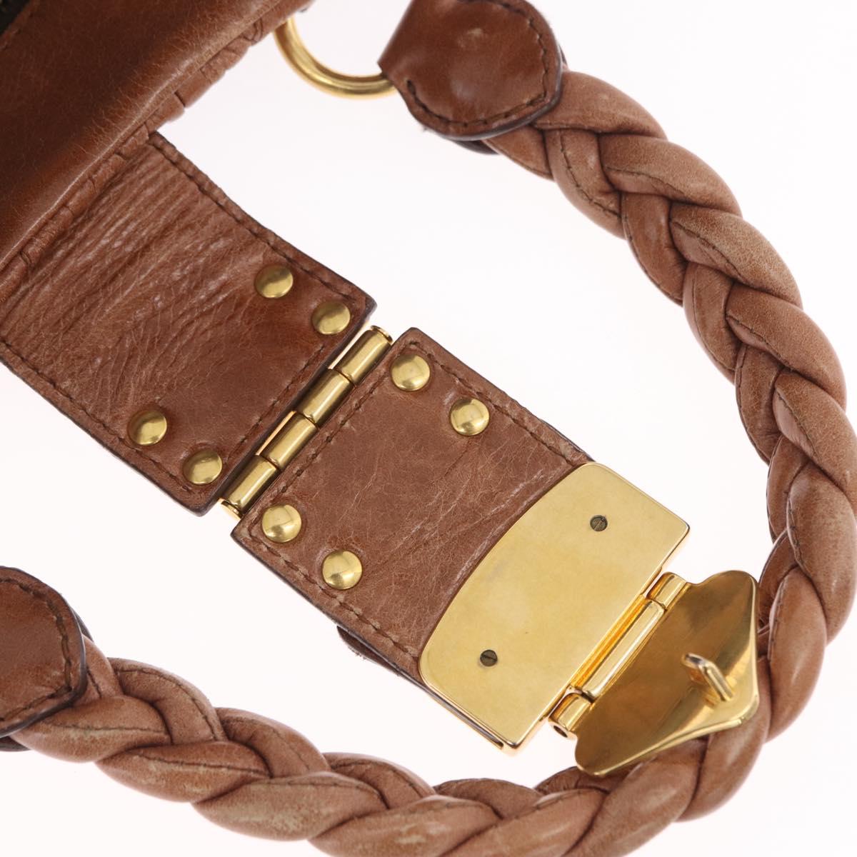 Miu Miu Vitellolux Matelasse Hand Bag Leather 2way Brown Gold Tone Auth 211028V
