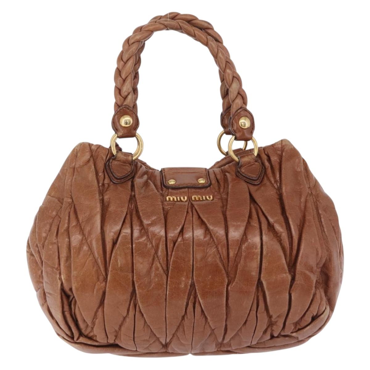 Miu Miu Vitellolux Matelasse Hand Bag Leather 2way Brown Gold Tone Auth 211028V