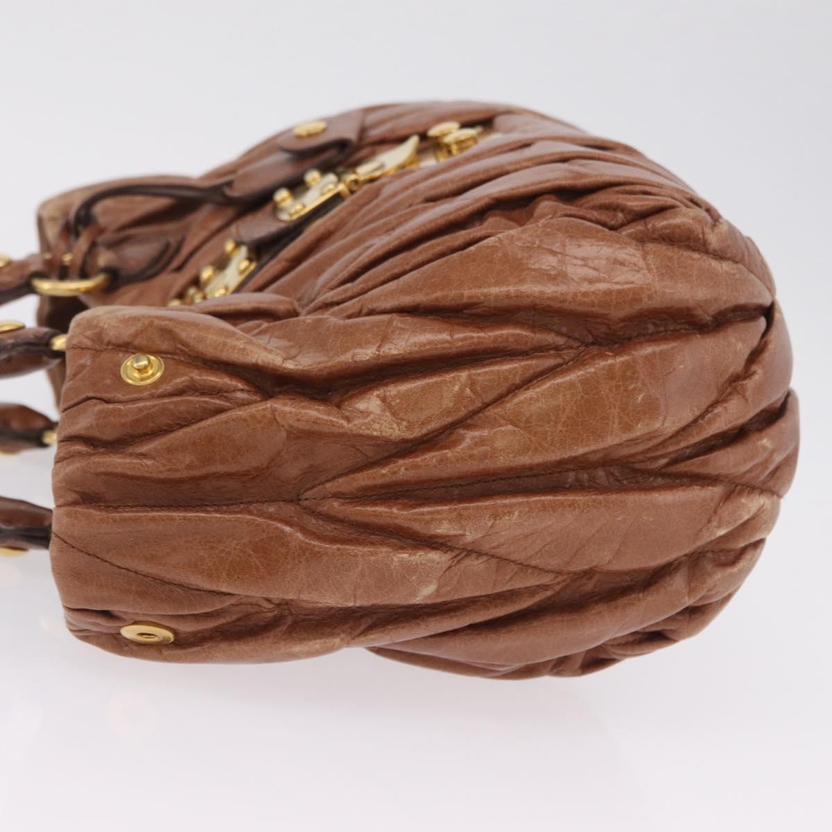 Miu Miu Vitellolux Matelasse Hand Bag Leather 2way Brown Gold Tone Auth 211028V