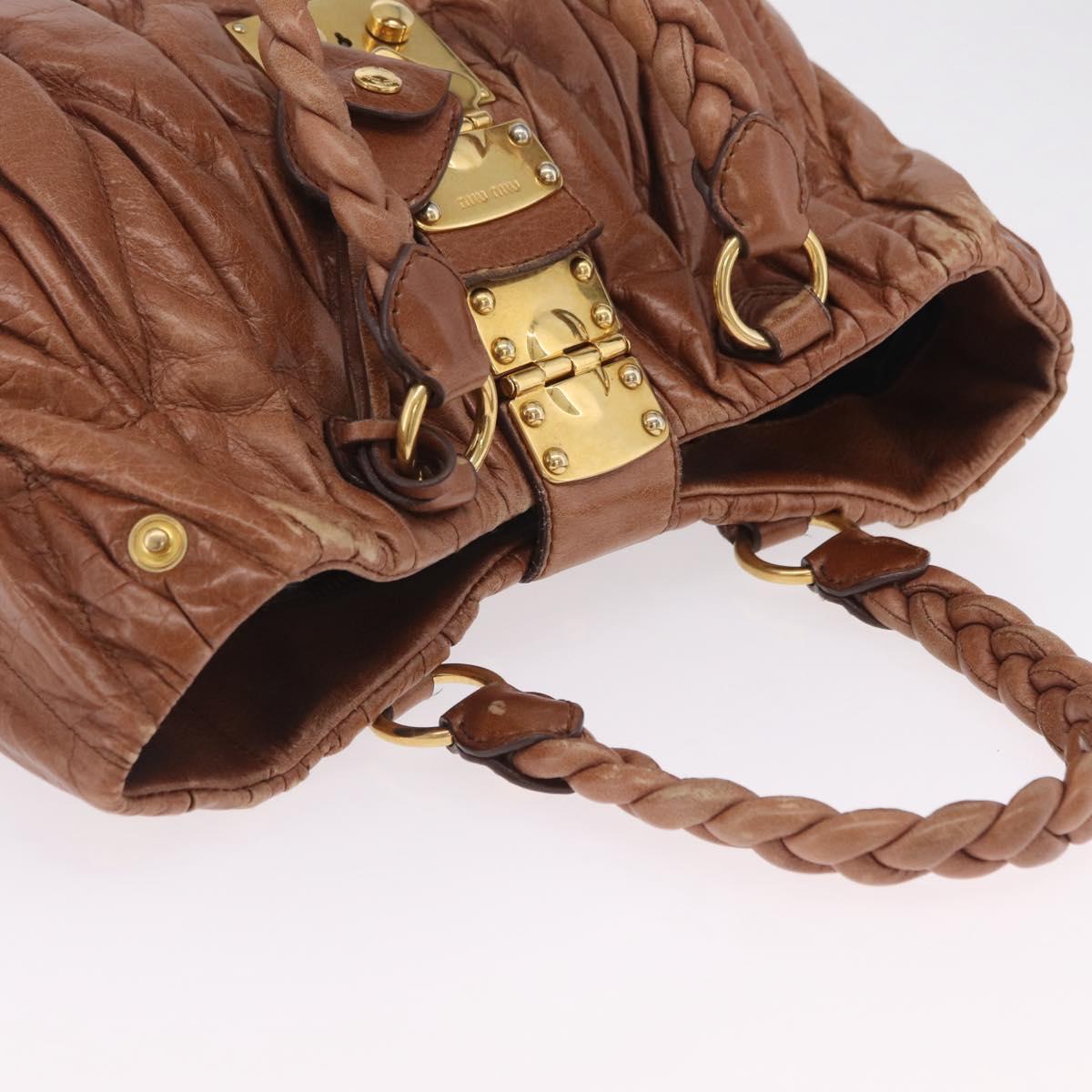 Miu Miu Vitellolux Matelasse Hand Bag Leather 2way Brown Gold Tone Auth 211028V