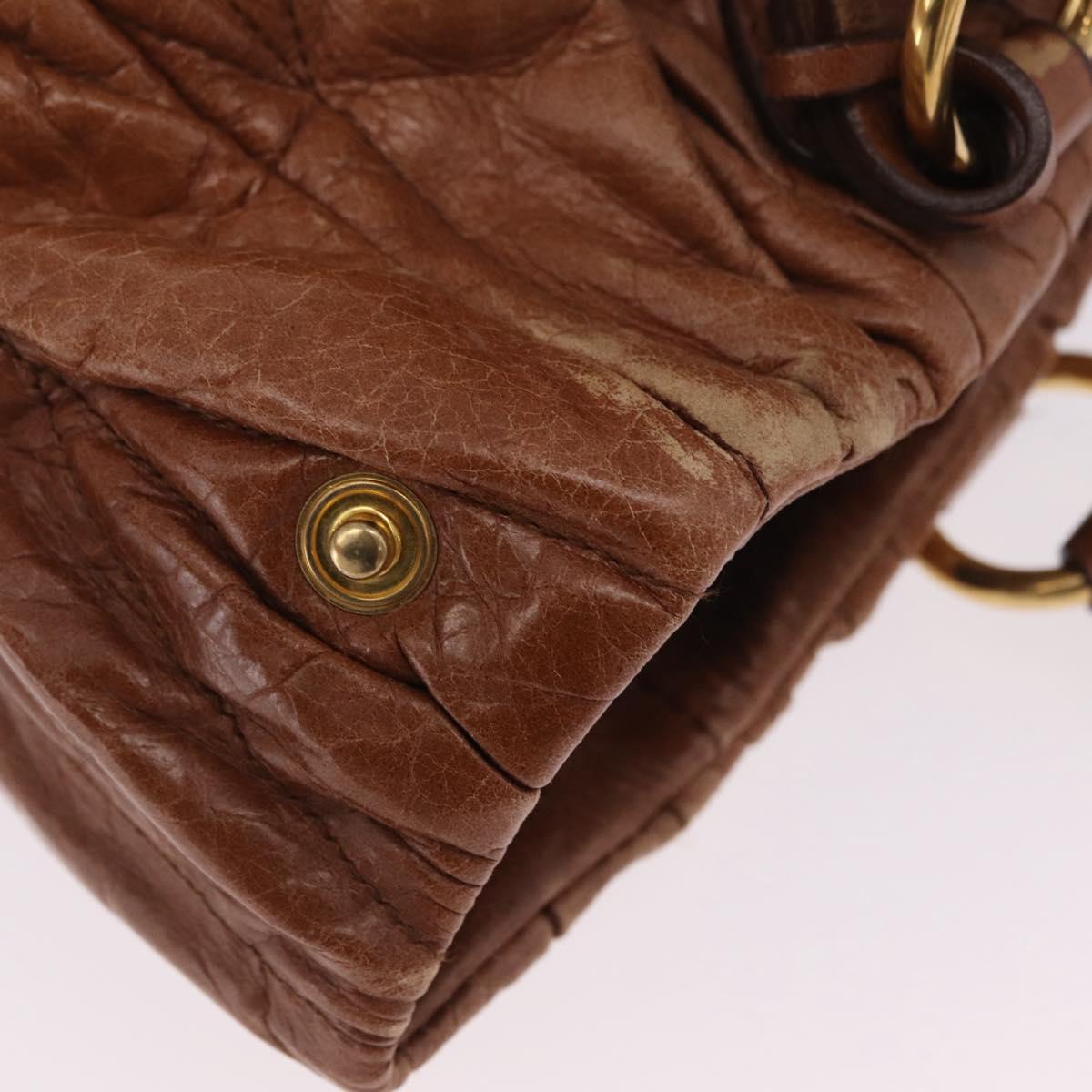 Miu Miu Vitellolux Matelasse Hand Bag Leather 2way Brown Gold Tone Auth 211028V