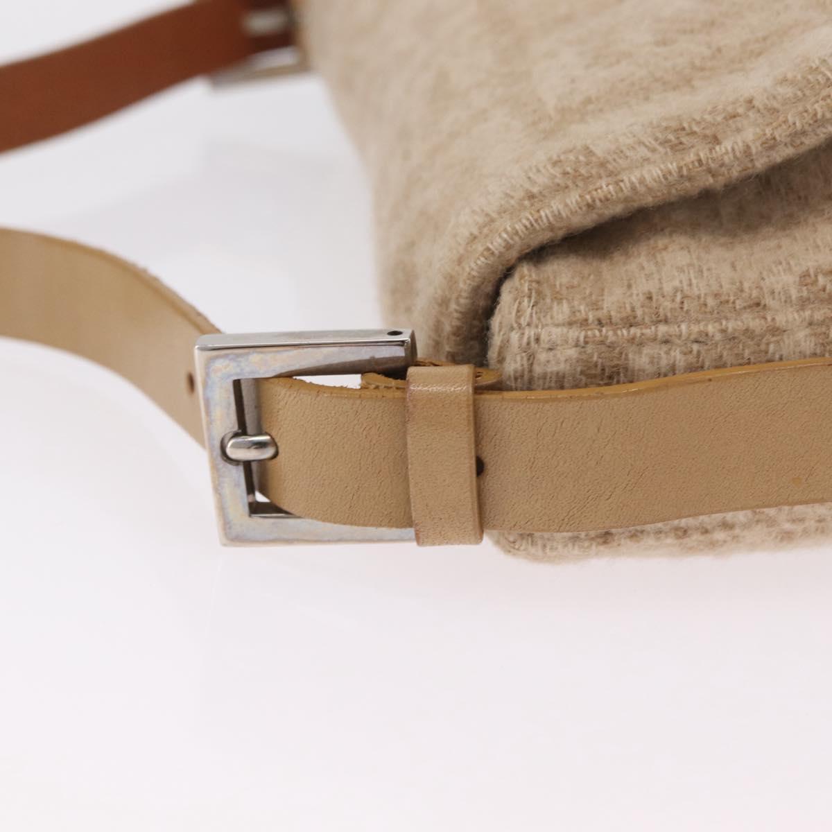 FENDI Zucca Canvas Mamma Baguette Shoulder Bag Wool Beige Silver Auth 211029V