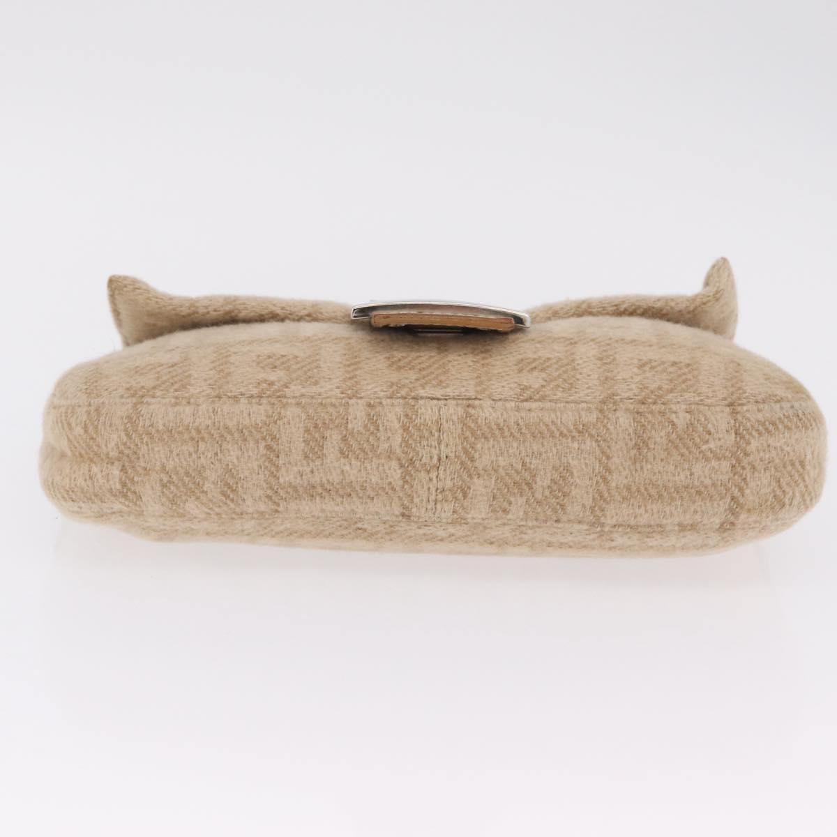 FENDI Zucca Canvas Mamma Baguette Shoulder Bag Wool Beige Silver Auth 211029V