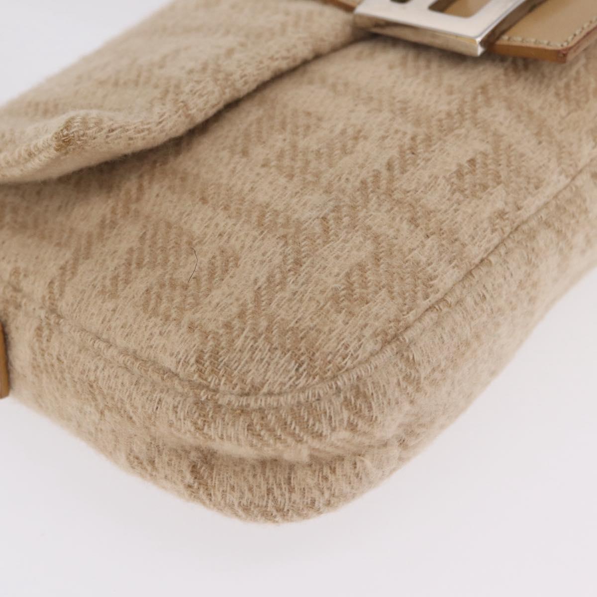 FENDI Zucca Canvas Mamma Baguette Shoulder Bag Wool Beige Silver Auth 211029V