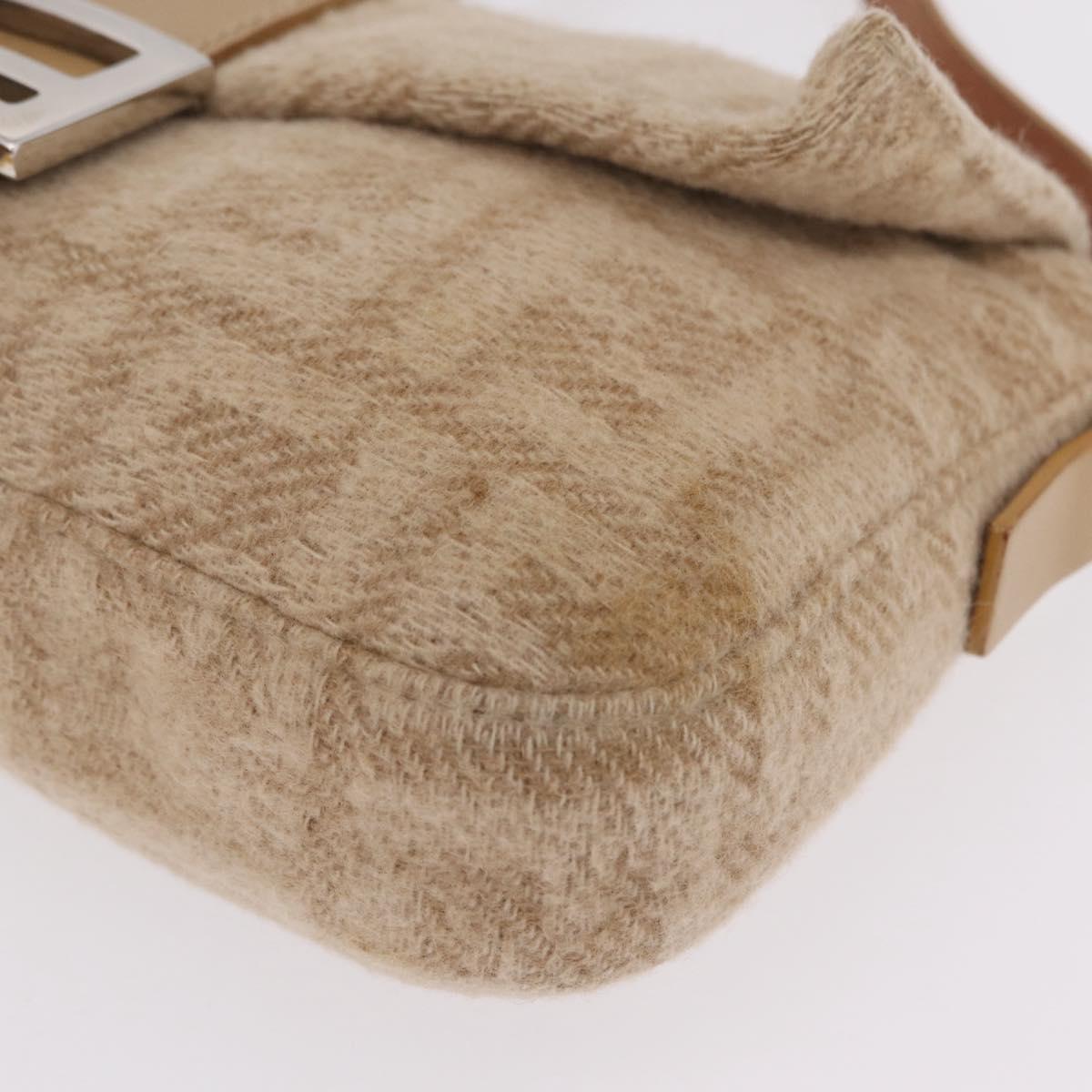 FENDI Zucca Canvas Mamma Baguette Shoulder Bag Wool Beige Silver Auth 211029V