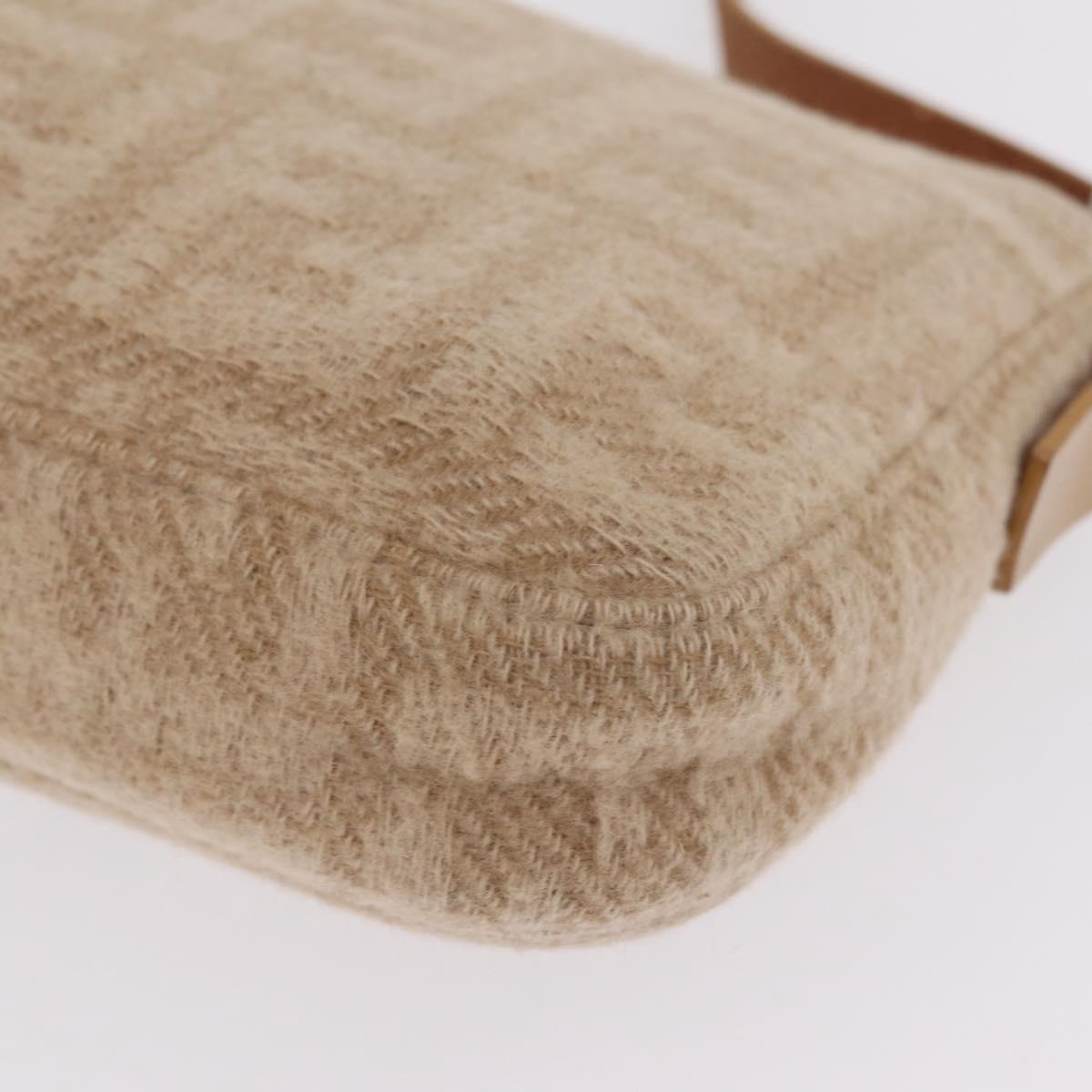 FENDI Zucca Canvas Mamma Baguette Shoulder Bag Wool Beige Silver Auth 211029V