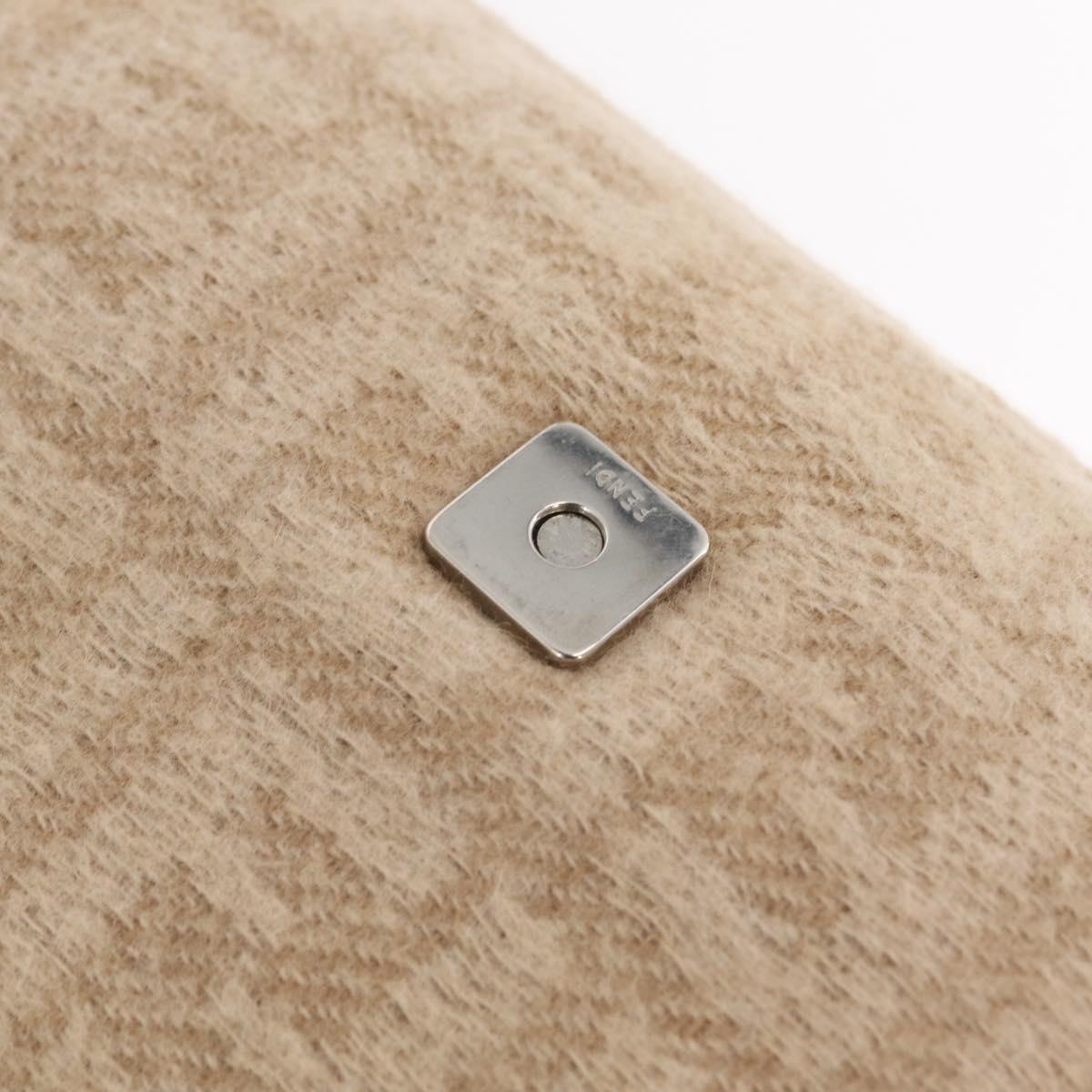 FENDI Zucca Canvas Mamma Baguette Shoulder Bag Wool Beige Silver Auth 211029V