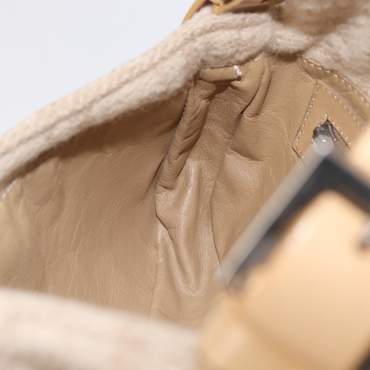 FENDI Zucca Canvas Mamma Baguette Shoulder Bag Wool Beige Silver Auth 211029V