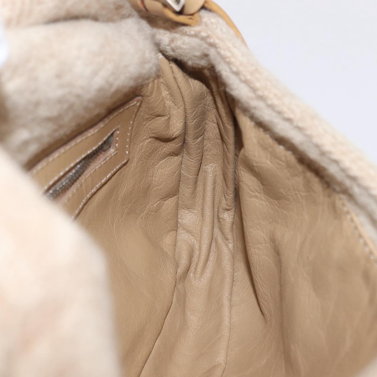 FENDI Zucca Canvas Mamma Baguette Shoulder Bag Wool Beige Silver Auth 211029V