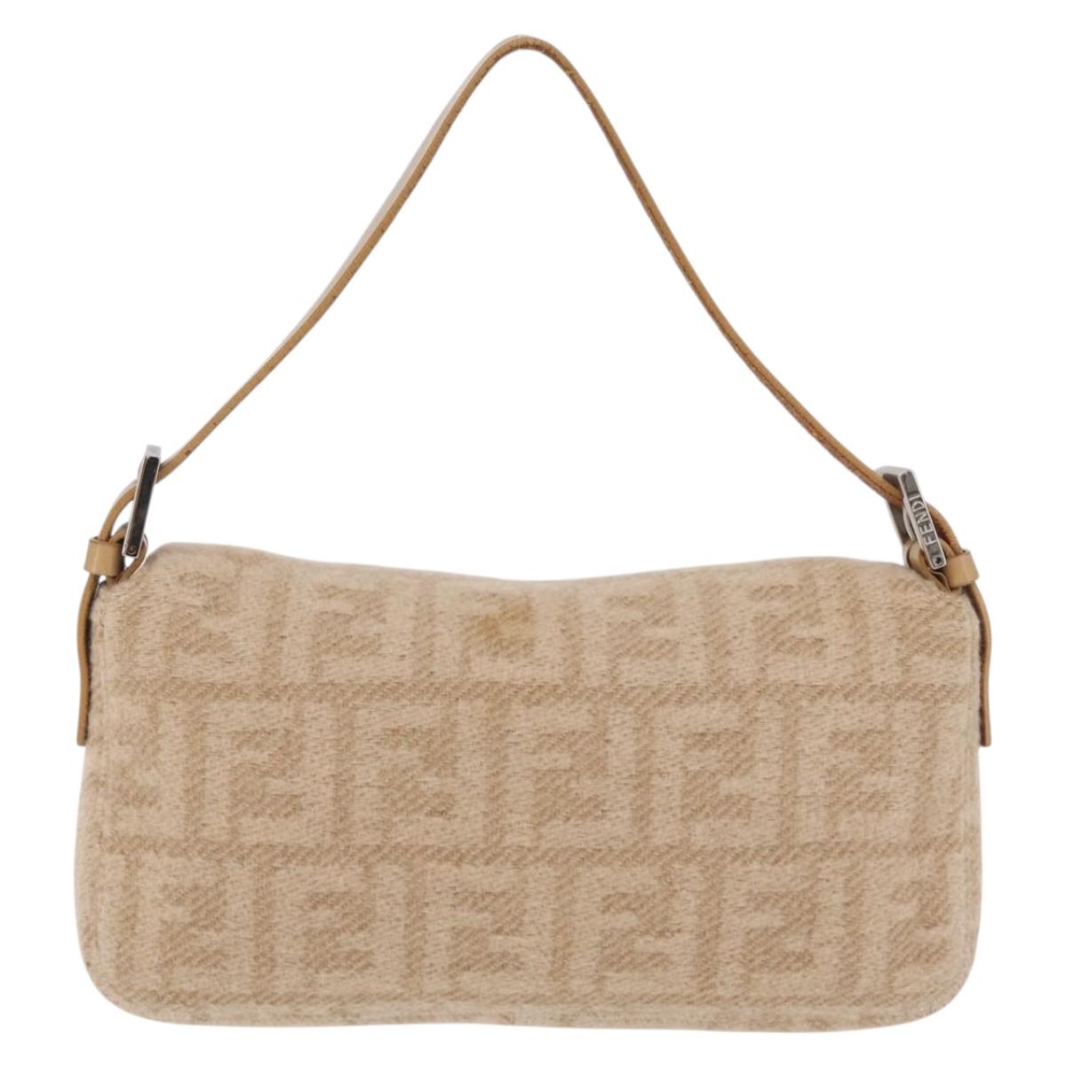 FENDI Zucca Canvas Mamma Baguette Shoulder Bag Wool Beige Silver Auth 211029V